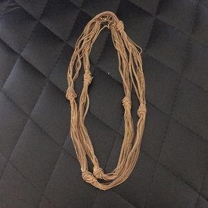 Long Knotted Gold and Suede Necklace